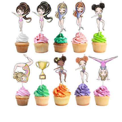 Gymnastic Girls Cupcake Toppers - 10pcs Set - Perfect for Gymnastics Theme Parties