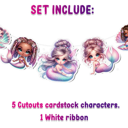 Pink Mermaid 5 pcs Banner - Enchanting Underwater Party Decor