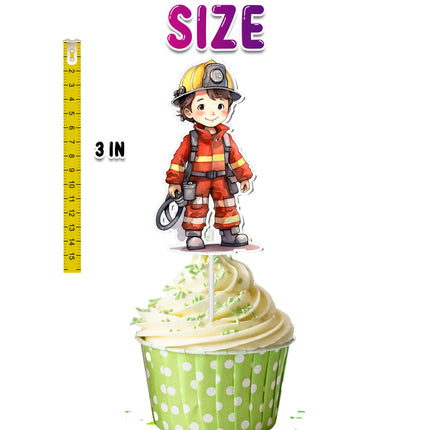 Firefighter Cupcake Toppers - Set of 10 | Rescue Party Decorations | Fireman-Themed Toppers