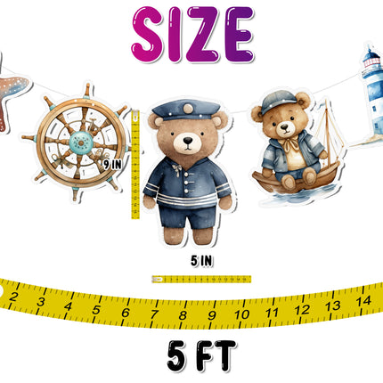 Teddy Sailor 5 pcs Banner - Nautical Party Decor for Kids