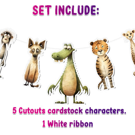 Safari Animals 5 pcs Banner - Fun Jungle Party Decor