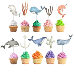 🌊 Oceanic Escapade Cupcake Toppers - Set of 10 Marine Delights 