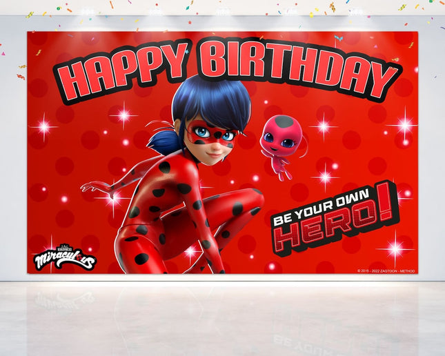5x3 FT Miraculous Ladybug Backdrop - Transform Your Party into a Parisian Adventure!