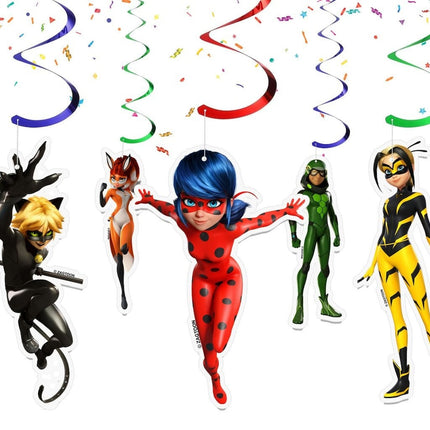 Miraculous Ladybug Ceiling Streamers/Swirls - Set of 10, Perfect for Themed Parties and Celebrations!