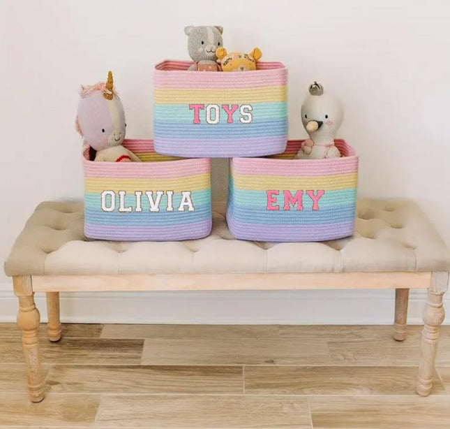 Customizable Woven Cotton Storage Bins - Personalized Toy Organizer Baskets - Eco-Friendly Fabric Bins for Kids Room