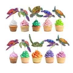 Vibrant Sea Turtle Cupcake Toppers - Set of 10 - Under the Sea Party Accessories