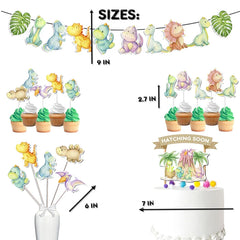 Dinosaur Party Decorations Kit - Complete Set with Banner, Cupcake Toppers, Cake Topper, and Centerpieces