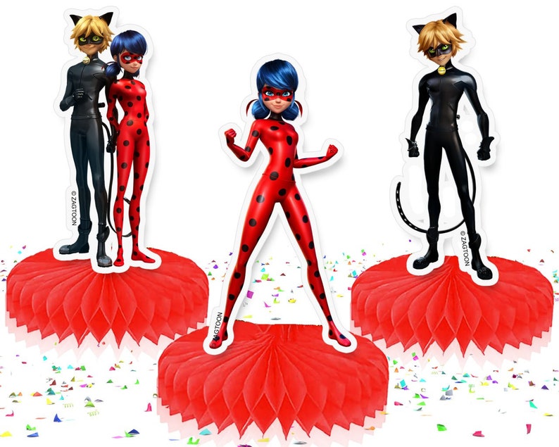 5 Pcs Miraculous Ladybug Honeycomb Centerpieces - Perfect Table Decor for Superhero Themed Parties!