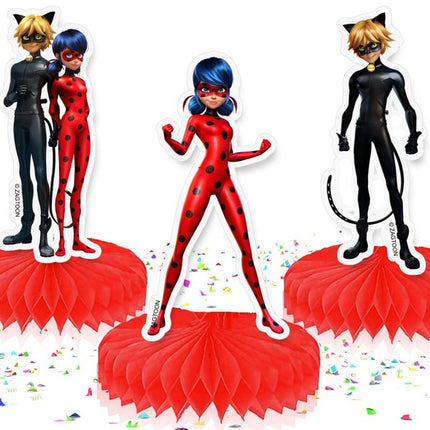 5 Pcs Miraculous Ladybug Honeycomb Centerpieces - Perfect Table Decor for Superhero Themed Parties!
