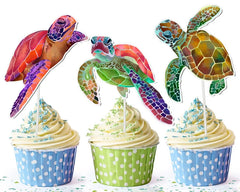 Vibrant Sea Turtle Cupcake Toppers - Set of 10 - Under the Sea Party Accessories