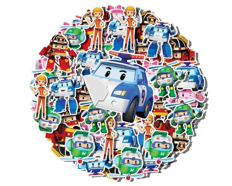 25 Pcs Exciting Cartoon Robocar Poli Stickers Set - Stick, Play, and Explore the Robocar World