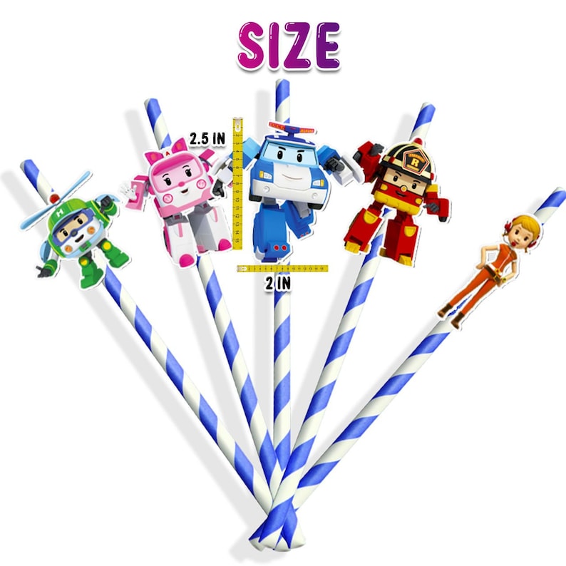 10 Pcs Fun Cartoon Robocar Poli Straws Set - Sip and Play with Your Robocar Heroes