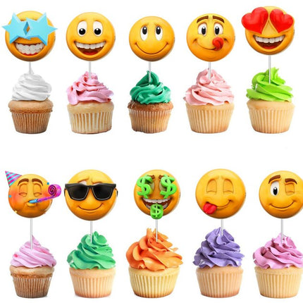 10 Pcs New Emoji Smiley Faces Party Cupcake Toppers - Add Expressive Fun to Your Treats!