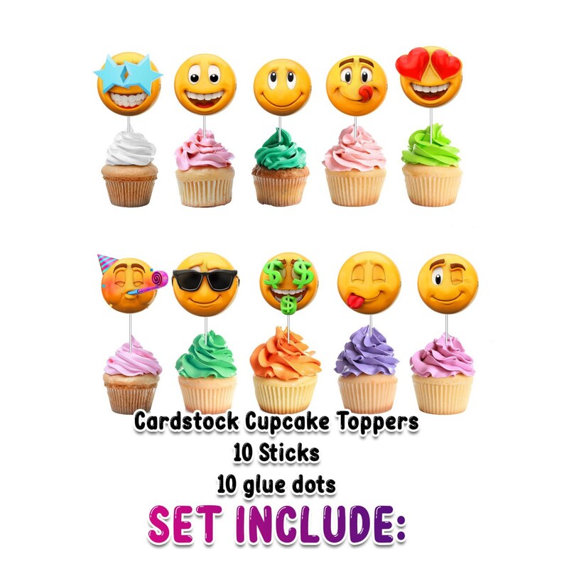 10 Pcs New Emoji Smiley Faces Party Cupcake Toppers - Add Expressive Fun to Your Treats!