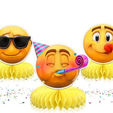 5 Pcs New Emoji Smiley Faces Party Honeycomb Centerpieces - Add Playful Charm to Your Decor!