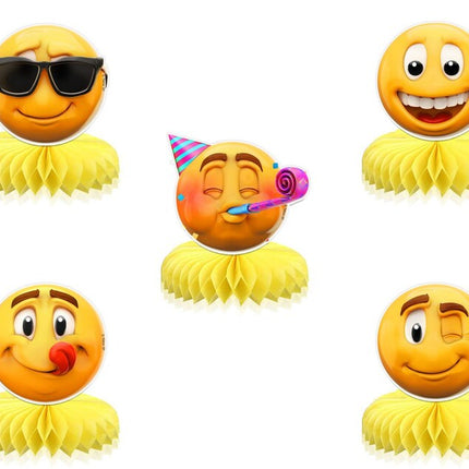 5 Pcs New Emoji Smiley Faces Party Honeycomb Centerpieces - Add Playful Charm to Your Decor!