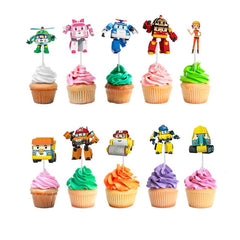10 Pcs Adorable Cartoon Robocar Poli Cupcake Toppers - Bring Robocar Fun to Your Party