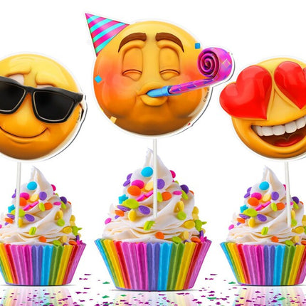 10 Pcs New Emoji Smiley Faces Party Cupcake Toppers - Add Expressive Fun to Your Treats!
