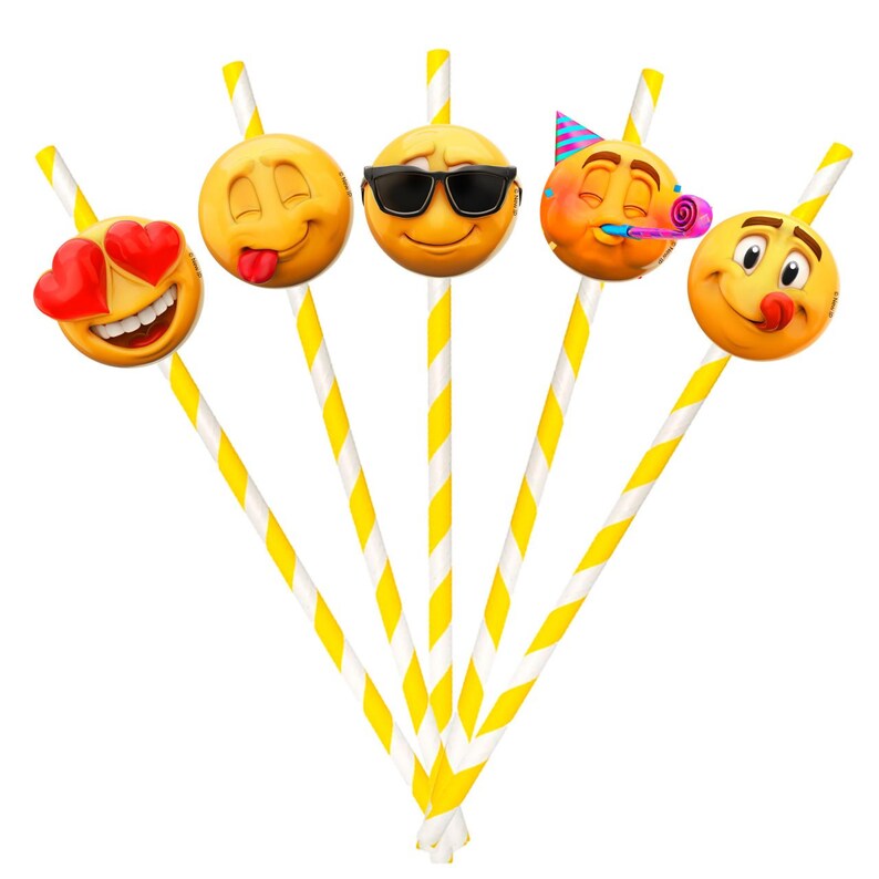 10 Pcs New Emoji Smiley Faces Party Straws - Sip and Express with Fun Emojis!