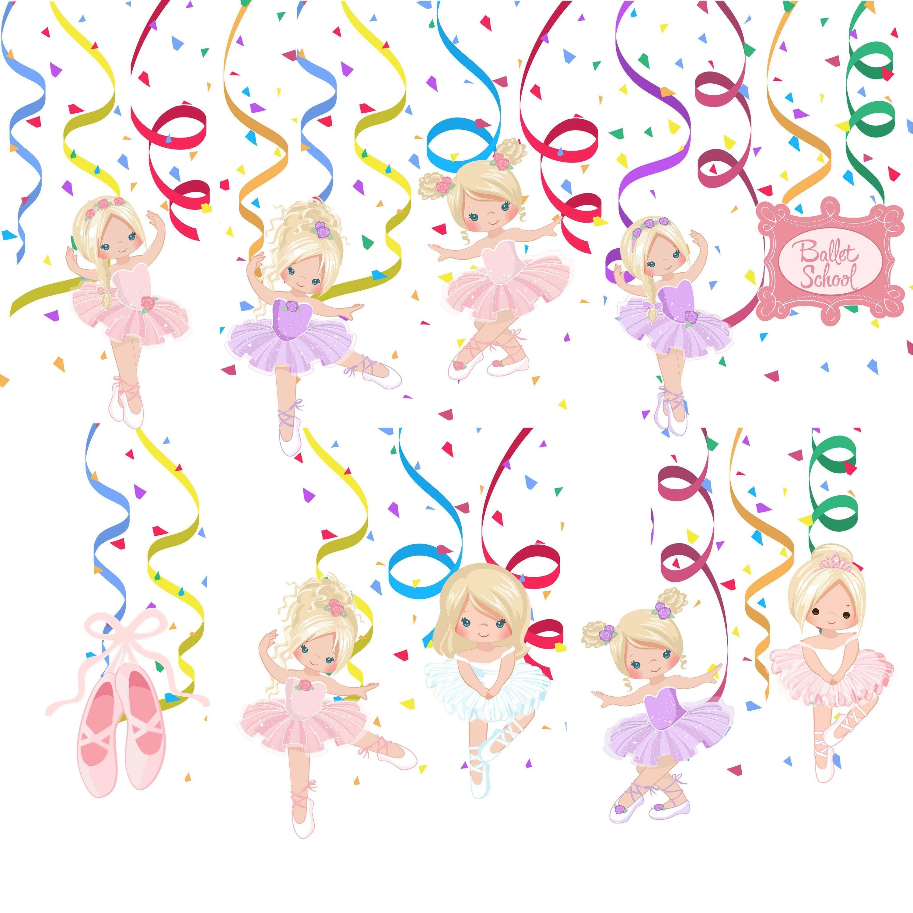 Enchanting Ballerina Swirl Decorations - Set of 10 Dance-Inspired Hanging Decor for Parties