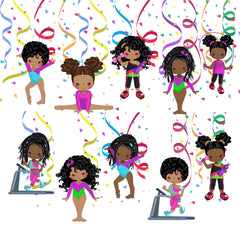 Vibrant Afro Gymnast Party Swirls - Diverse Gymnastics Hanging Decorations for Celebratory Events