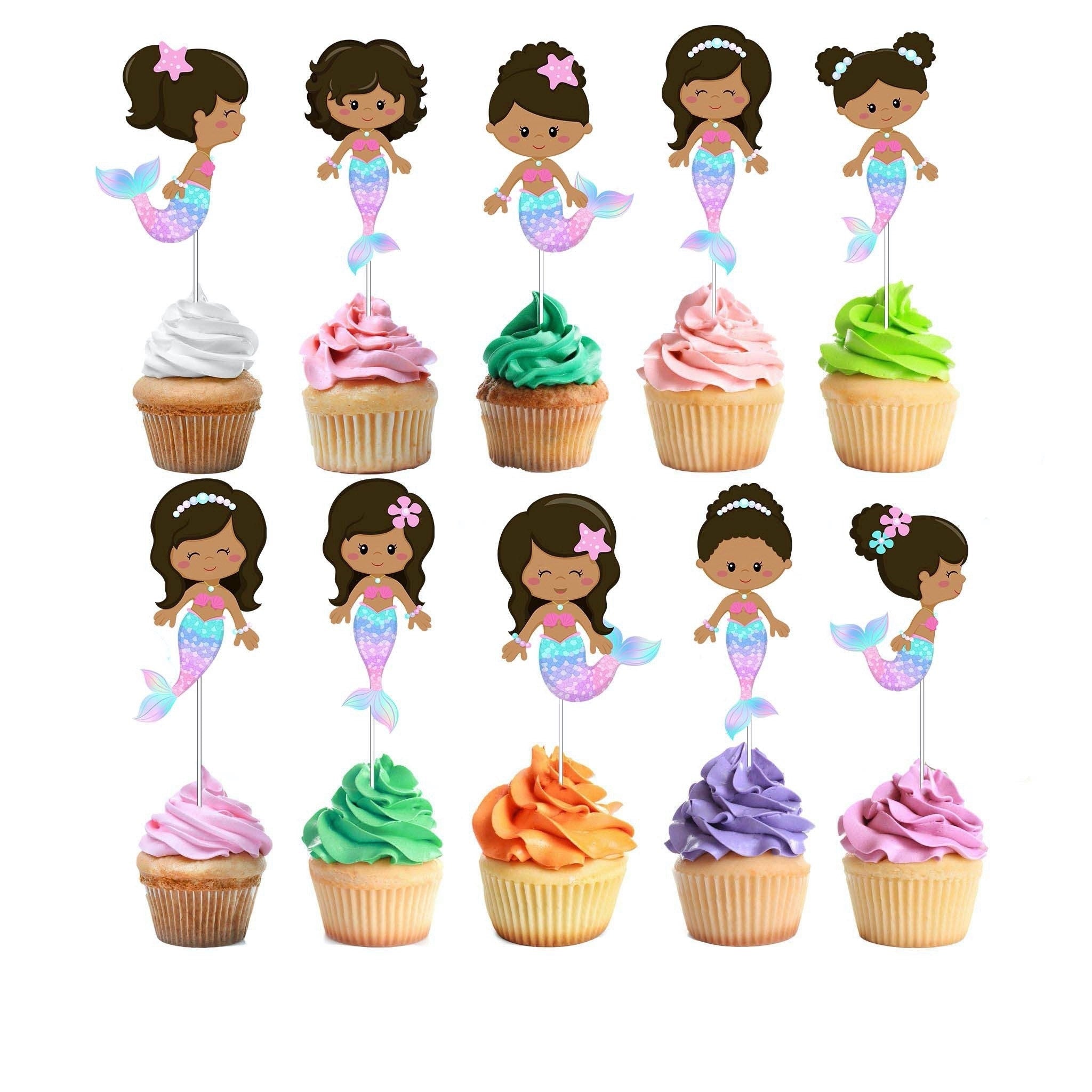 Afro Mermaid Cupcake Toppers - Perfect for Birthday Celebrations and Party Decorations