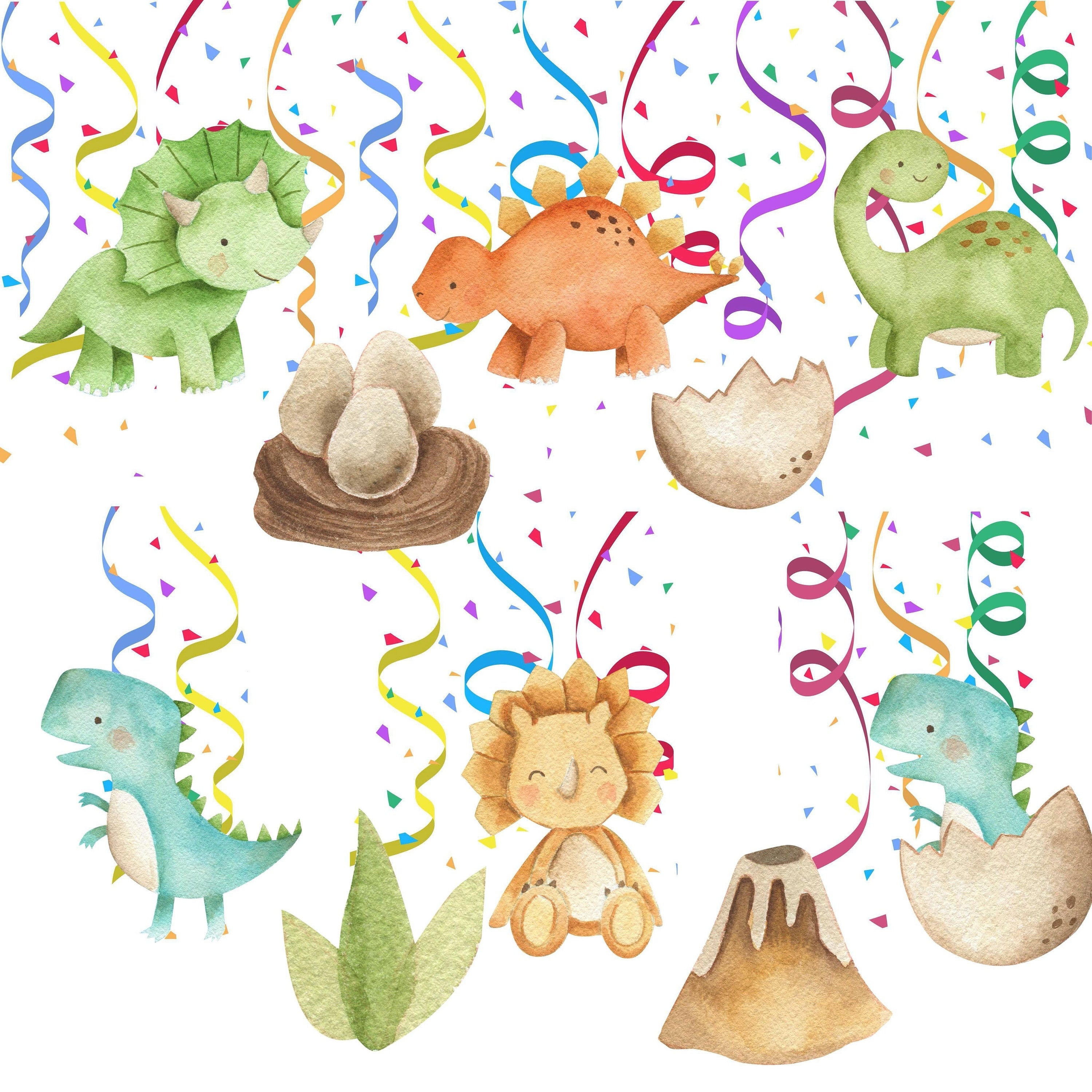 Prehistoric Dinosaur Party Swirls - 10pcs Mesozoic Hanging Decorations Set