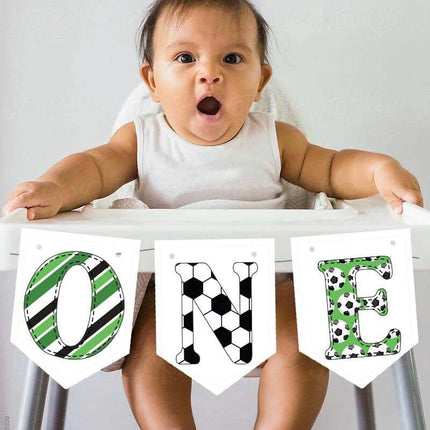 Football One Banner For High chair | Sport Green One Banner- First Birthday Party Supplies . Soccer First Birthday Decorations For Babies