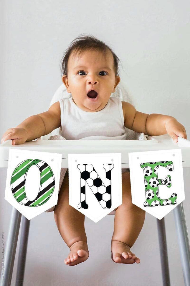 Football One Banner For High chair | Sport Green One Banner- First Birthday Party Supplies . Soccer First Birthday Decorations For Babies