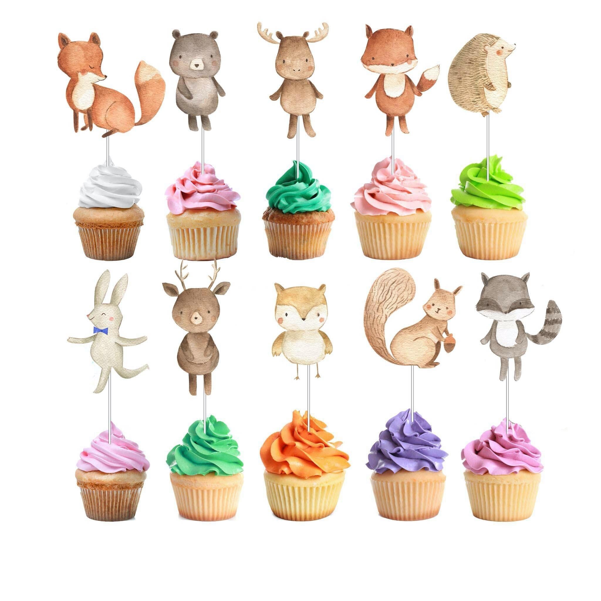 Enchanted Forest Woodland Cupcake Toppers - Set of 10 Whimsical Animal Decorations for Fairy Tale Parties