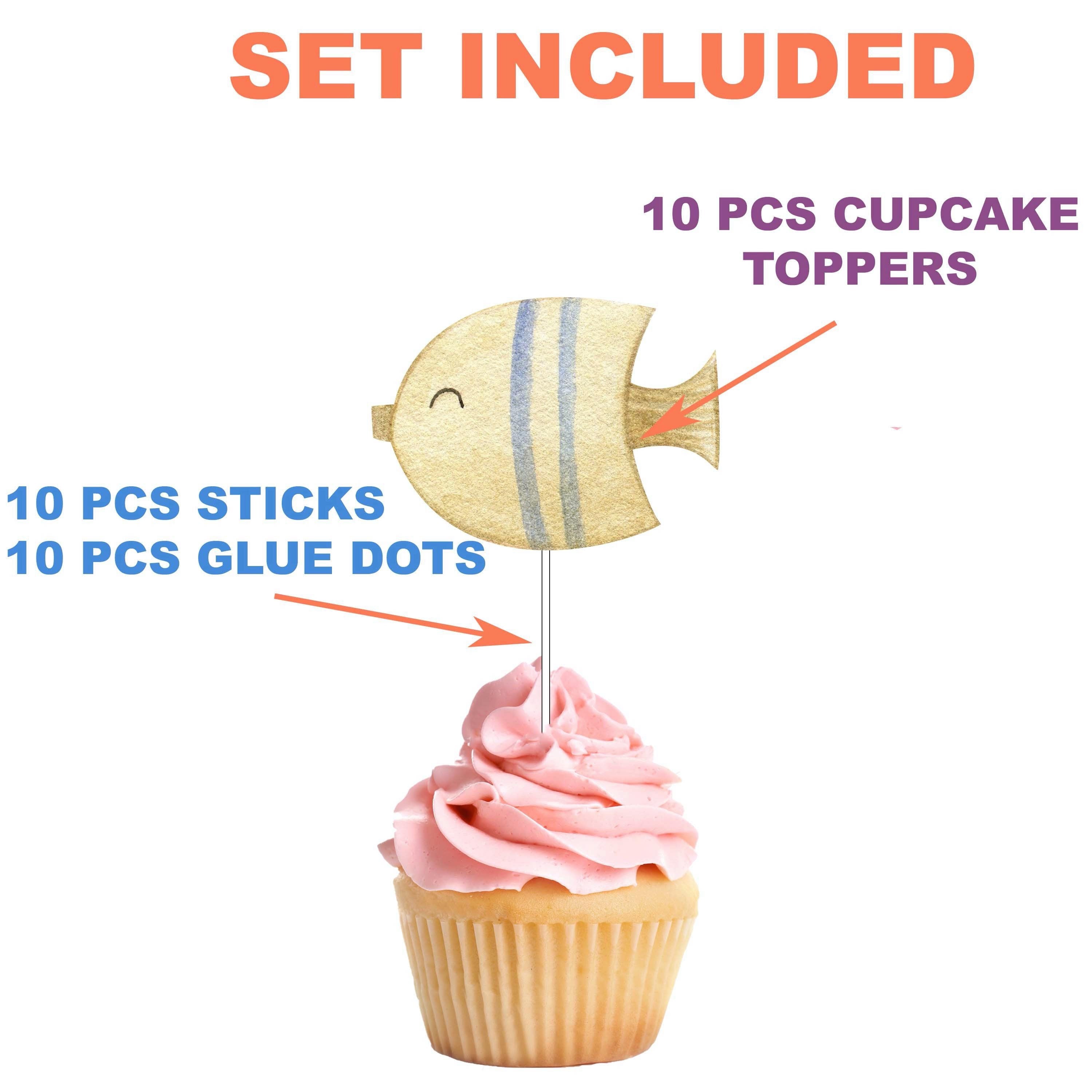 Ocean Adventure Cupcake Toppers - Set of 10 Whimsical Under-the-Sea Decorations for Themed Parties