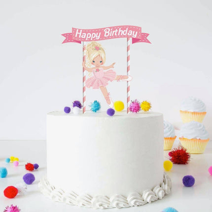 Graceful Pirouette - Elegant Ballerina Cartoon Cake Topper for Birthday Celebrations