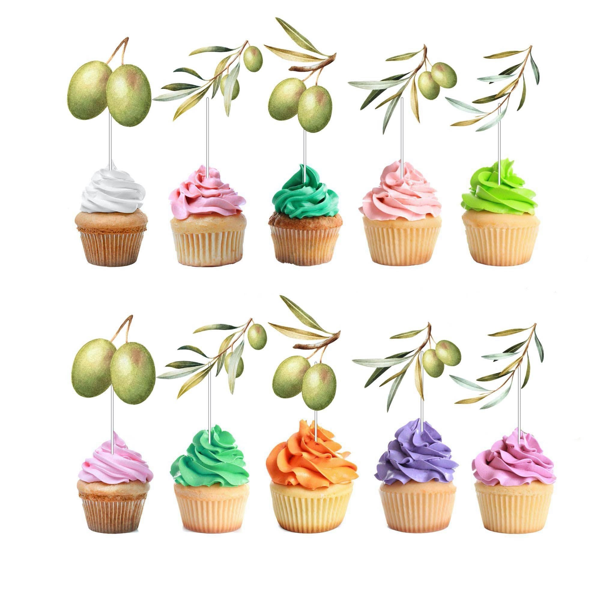 Olive Branch Cupcake Toppers - Elegant Decor for Weddings and Celebrations