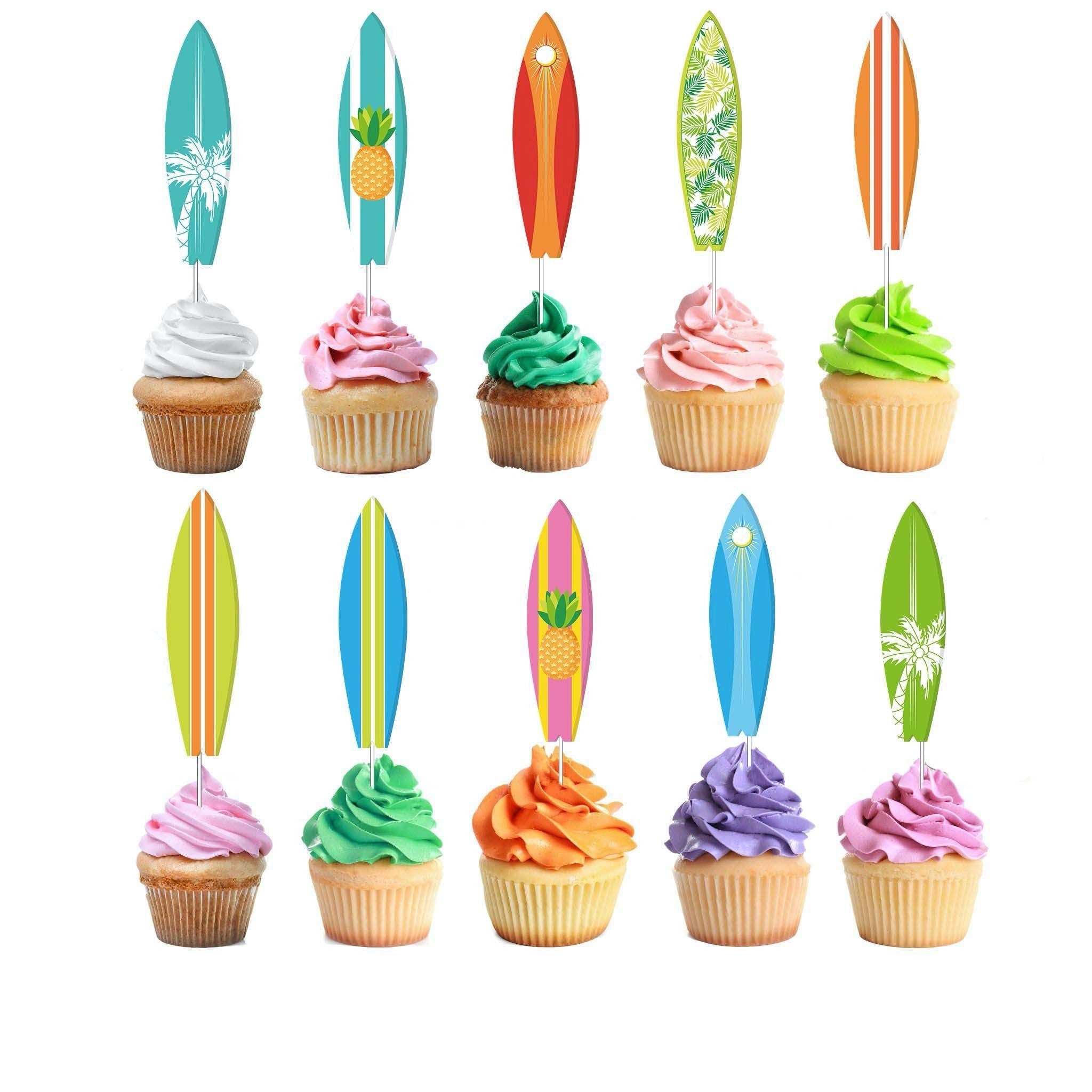 Tropical Surfboard Cupcake Toppers - Ride the Wave to Sweetness!