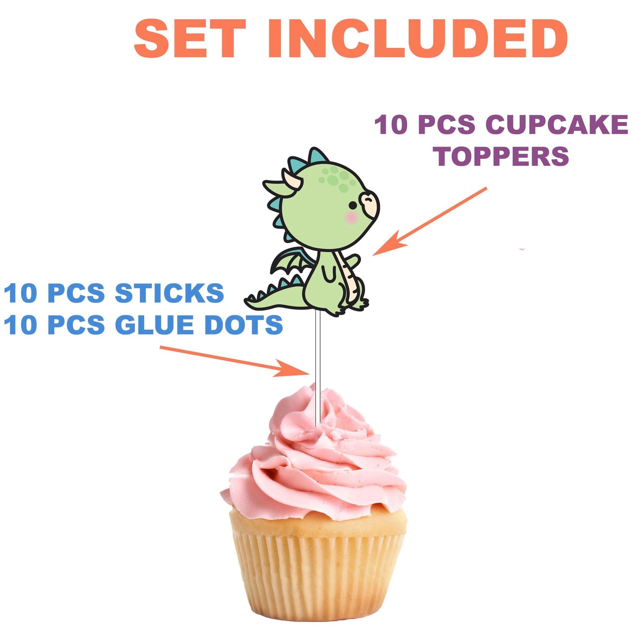 Enchanting Kawaii Dragon Cupcake Toppers - Magical Touch for Parties and Celebrations!