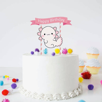 Axolotl Celebration - Cute Axolotl Cartoon Cake Topper for Birthday Parties