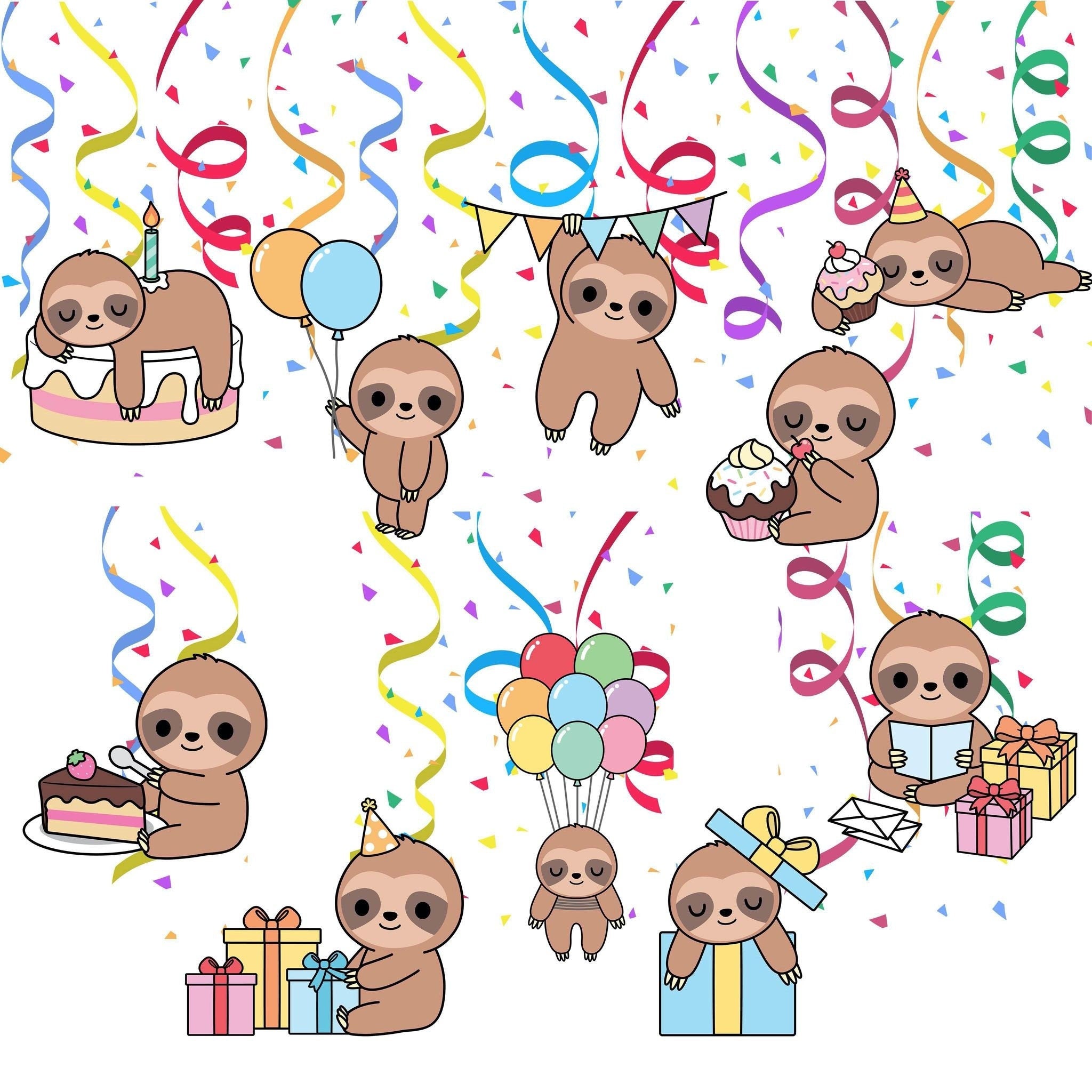 Adorable Sloth Party Swirls - 10 Piece Lazy Day Celebration Hangings Set