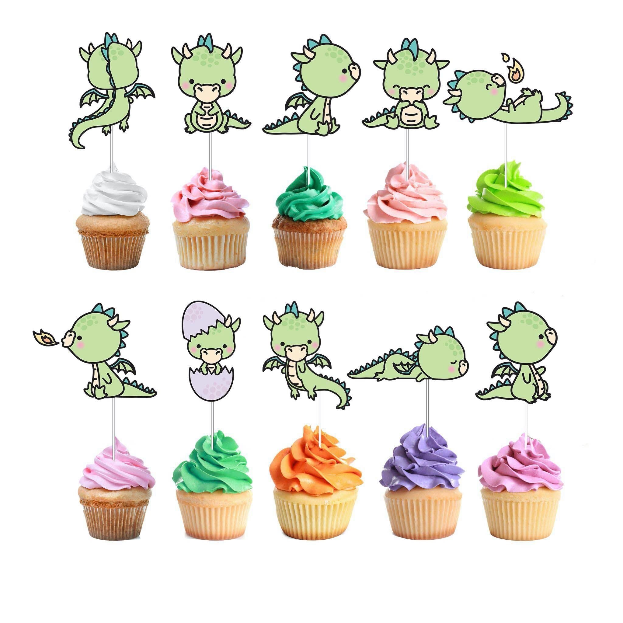 Enchanting Kawaii Dragon Cupcake Toppers - Magical Touch for Parties and Celebrations!