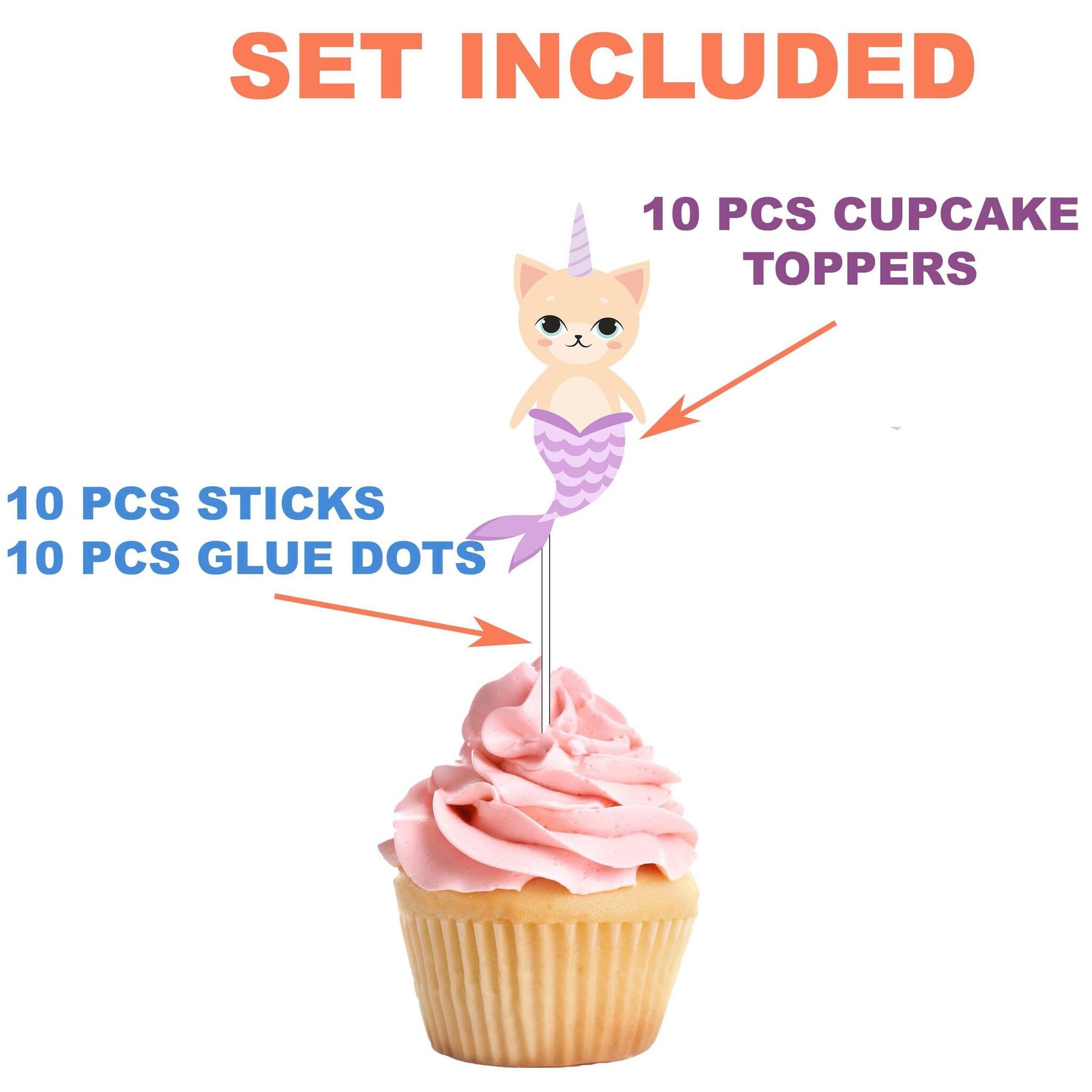 Meowmaid Mercat Cupcake Toppers - Purr-fect Under-the-Sea Charm for Your Sweets!