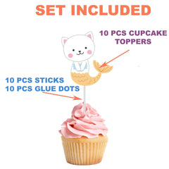 Meowmaid Cupcake Toppers - Purr-fectly Enchanting Decor for Your Sweet Treats!