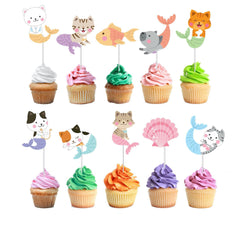 Meowmaid Cupcake Toppers - Purr-fectly Enchanting Decor for Your Sweet Treats!