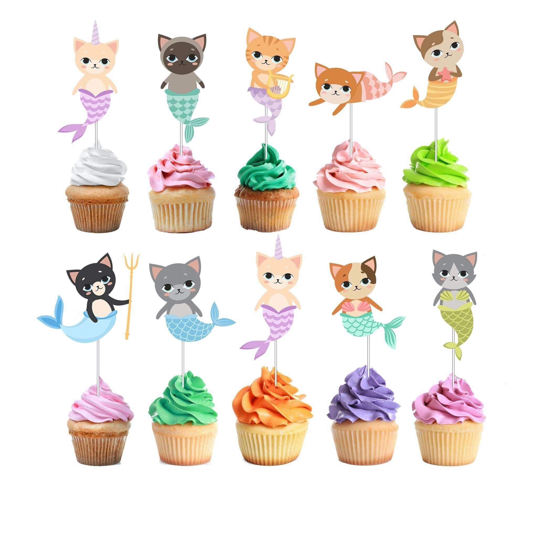 Meowmaid Mercat Cupcake Toppers - Purr-fect Under-the-Sea Charm for Your Sweets!