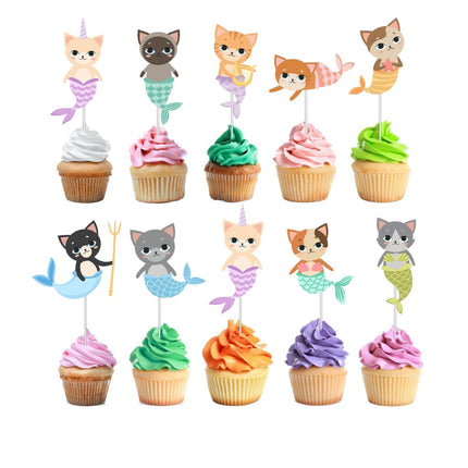 Meowmaid Mercat Cupcake Toppers - Purr-fect Under-the-Sea Charm for Your Sweets!