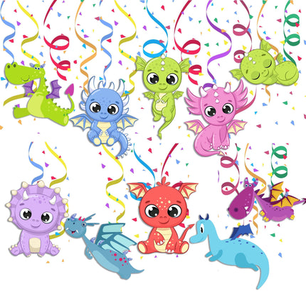 Enchanting Dragon Party Swirl Decorations - Colorful Dragon Hanging Whirls for Magical Celebrations