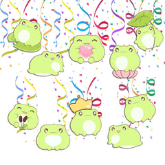 Adorable Kawaii Frog Party Swirls - Set of 10 Cute Frog Hanging Decorations for Playful Celebrations