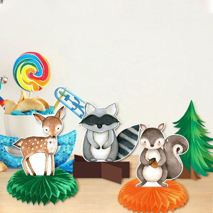 Whimsical Woodland Creatures Honeycomb Decor - 9pcs Forest Friends Party Centerpieces