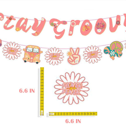 Stay Groovy 70's Theme Party Decor Set - Retro Cake Topper, Cupcake Toppers, Centerpieces, Balloons & Banner - Far Out Celebration for All Ages