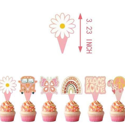 Stay Groovy 70's Theme Party Decor Set - Retro Cake Topper, Cupcake Toppers, Centerpieces, Balloons & Banner - Far Out Celebration for All Ages