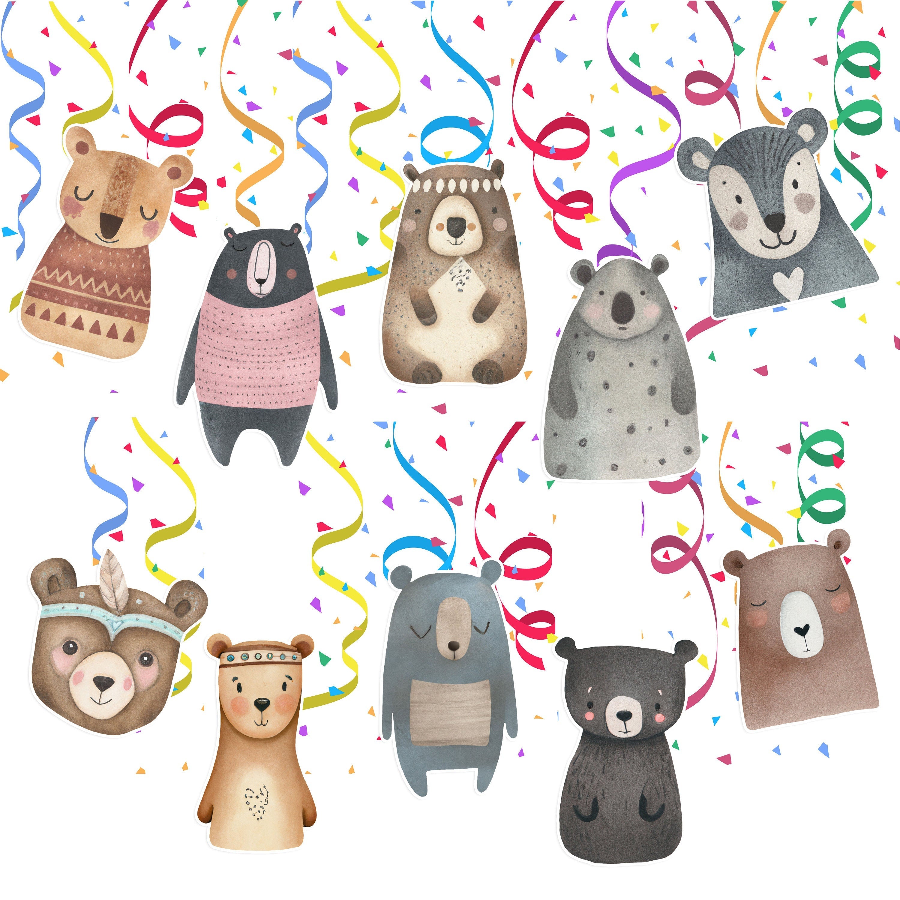 Woodland Bear Party Swirl Decorations - Adorable Bear Cutouts for Forest-Themed Gatherings