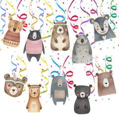 Woodland Bear Party Swirl Decorations - Adorable Bear Cutouts for Forest-Themed Gatherings